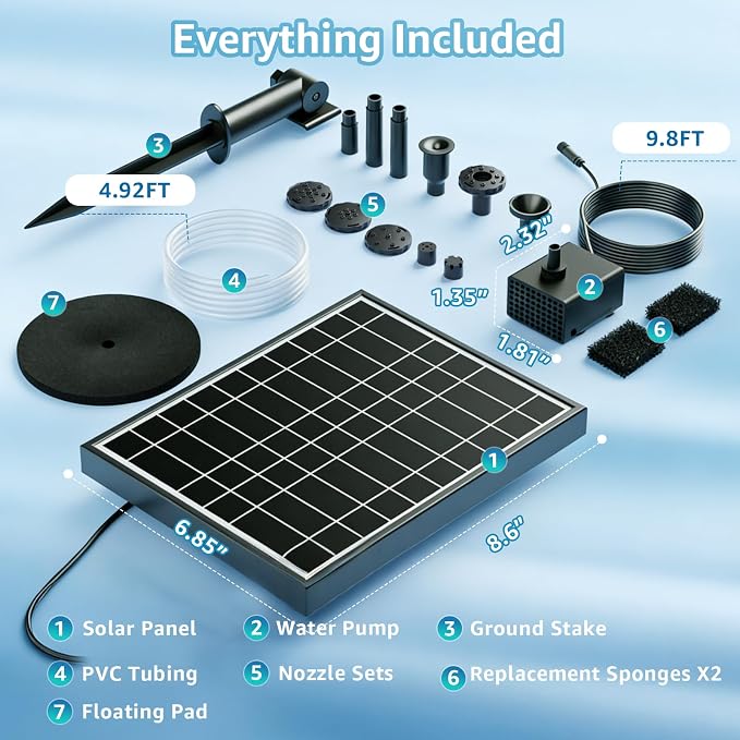 Solar Bird Bath Fountain Pump, 7.5W Outdoor Solar Water Fountain Pump for Bird Bath with 7+ Spray Modes & 5ft Tubing, DIY Solar Powered Water Pump for Garden, Ponds, Pool and Fish Tank