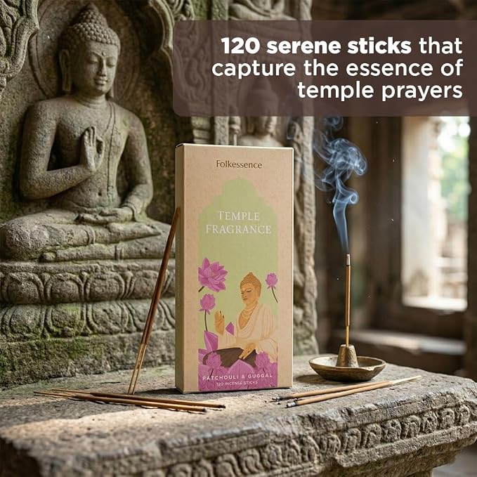 Folkulture Incense Sticks (120 Sticks) | Premium Temple Incents Stick for Spiritual Focus, Energy, Relaxation Gifts for Women | No Charcoal,Organic,Non Toxic, 45 Mins, Long Burning Insence-Sticks