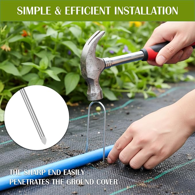 Whonline 200 Pack Landscape Staples 6 Inch, Galvanized Round-Top Garden Stakes Tent Stakes Heavy Duty 11 Gauge U Pins Ground Lawn Staples for Weed Barrier Fabric, Fence, Irrigation Soaker Drip Hose