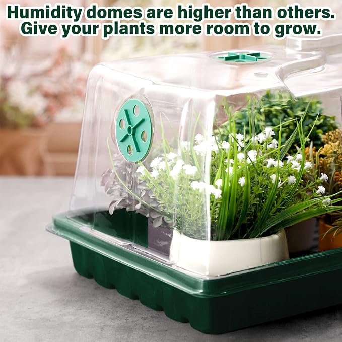 Foaincore 20 Packs 7'' Tall Humidity Vented Domes 1020 Flat Trays Cover Clear Plastic Greenhouse Grow Tray Covers Propagation Seed Cloning Kit for Plants Seed Starting Germination
