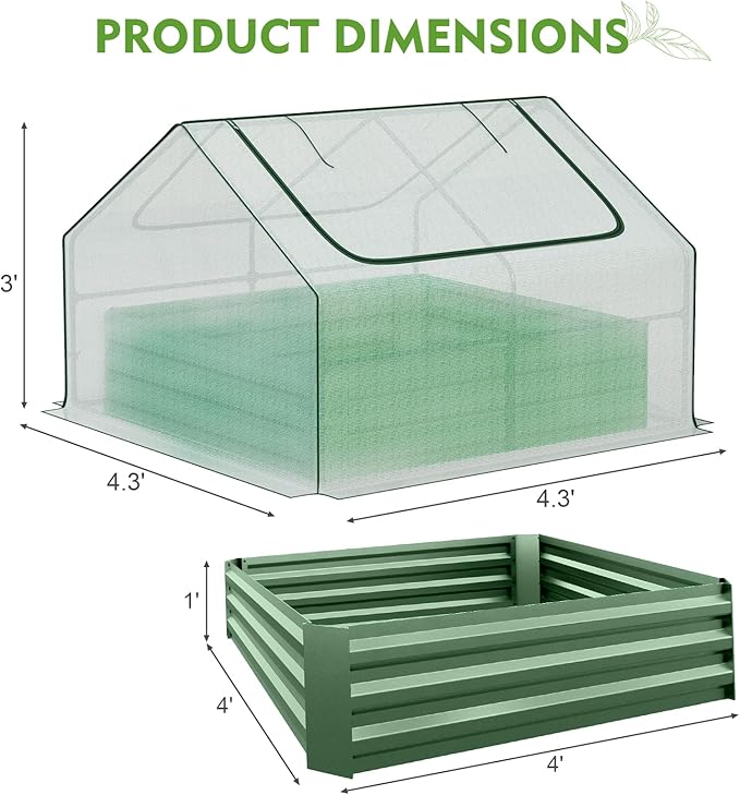 BPS Raised Garden Bed Set, 4x4x1 FT Metal Bottomless Flower Bed with PE Cover for Outdoor Planting, White