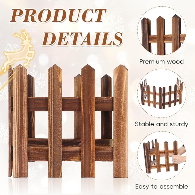 DOITOOL Wooden Picket Fence Garden Border, Decorative Garden Fence Animal Barrier Landscape Fencing Border for Dogs, Flower Bed, Yard and Patio Outdoor Decor (Total Length: 120cm, Height: 30cm)
