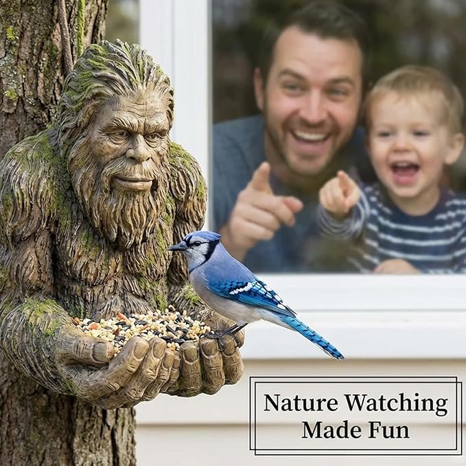 Bigfoot Bird Feeder for Outdoors -Green Garden Yard Art Decoration Sculpture for Hummingbird Squirrel, Wild Bird Feeder with Hidden Hook, The Best Gift for Gardening Enthusiasts and Bird Lovers
