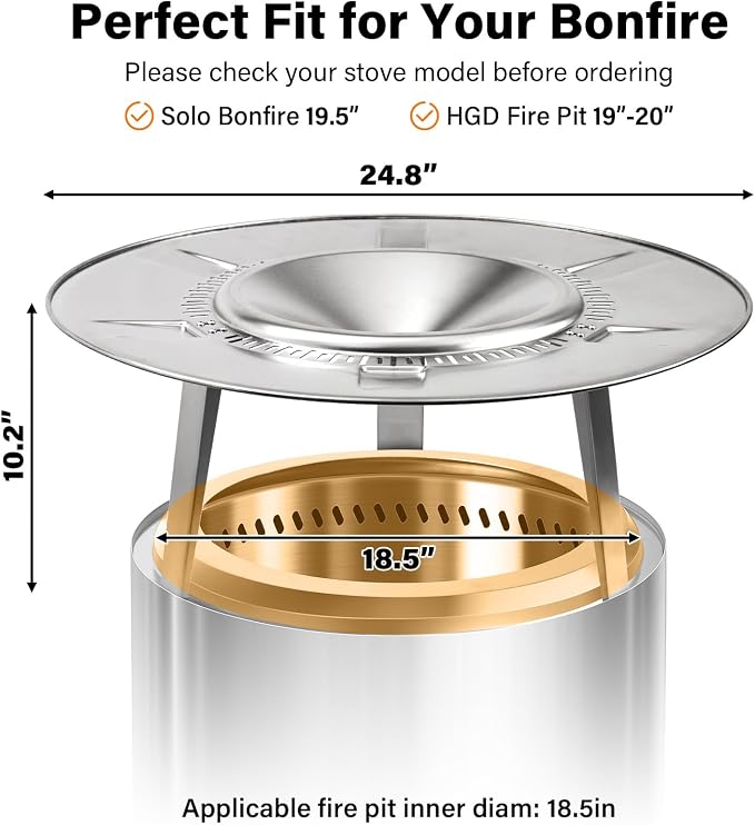 HGD Firepit Heat Deflector for 19-20.5" Fire Pits, Solo Stove Bonfire 19.5", Portable 304 Stainless Steel Heat Diffuser Captures & Redirects Warmth, Detachable Camping Essential