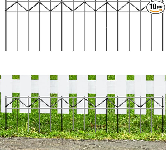 10 Pack 32" L x 10" H Animal Barrier Fence, No Dig Fence Patented Product, 5.5mm Galvanized Stakes with 2.1" Spacing, Anti Digging for Dogs Outdoor Yard Patio, Total 26.6Ft(L) X 10in(H) Black