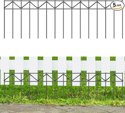 5 Pack 32" L x 10" H Animal Barrier Fence, No Dig Fence Patented Product, 5.5mm Galvanized Stakes with 2.1" Spacing, Anti Digging for Dogs Outdoor Yard Patio, Total 13.3Ft(L) X 10in(H) Black