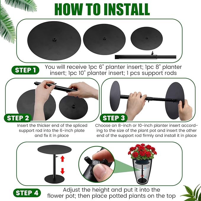 Novabright 3 Pack Adjustable Plant Riser for Inside Pot 21-34" Planter Inserts for Large Pots Metal Pot Fillers for Tall Square Round Taper Planters Container Indoor Outdoor (6''8" 10" Base or Top)