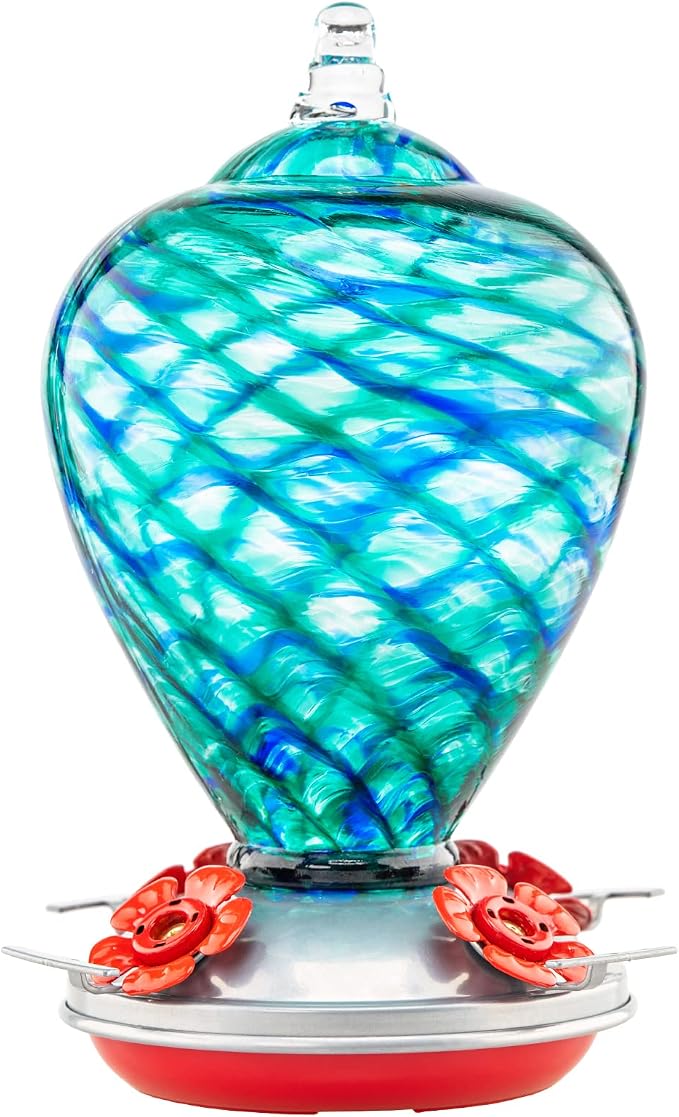 Hummingbird Feeders, 34OZ Hand Blown Glass Hummingbird Feeder for Outdoors Hanging with Ant MoatHooks, Perfect for Gardening Yard Patio Decor Gifts (Blue Mermaid) | LaElvish Garden Hummingbird Feeders, 34OZ Hand Blown Glass Hummingbird Feeder for Outdo...