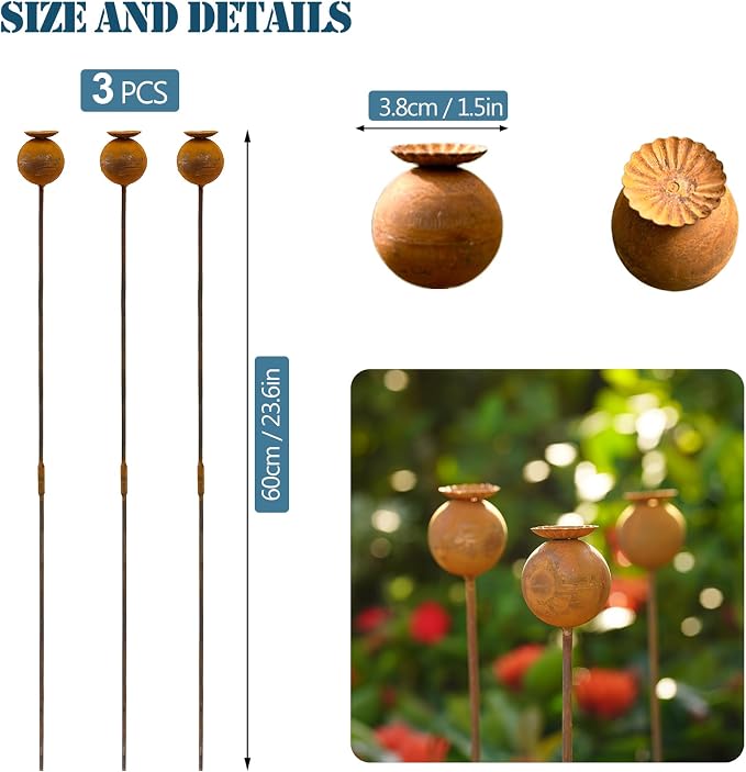 Metal Flowers for Outside - 3PCS Decorative Garden Stakes, Flower Bed Decorations Outdoor, Metal Garden Yard Art Sculpture for Lawn Porch Pathway Patio