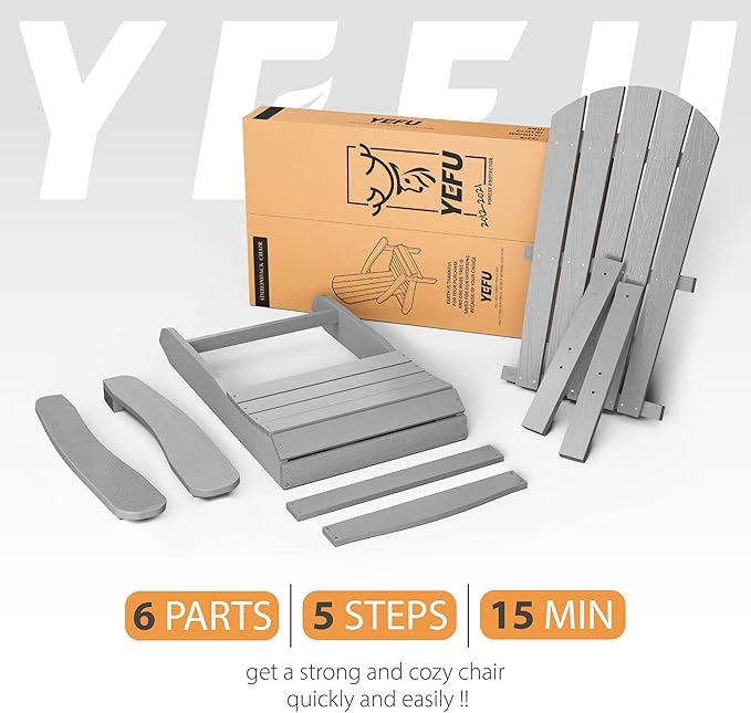 YEFU Adirondack Chairs Set of 2: Plastic Adirondack Chairs - Patio Chairs with Wood Texture - Outdoor Chair HIPS - Lawn Fire Pit Deck Porch Garden Chairs for Adults(Grey)