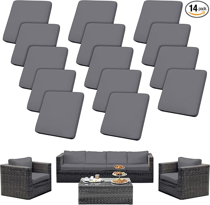 Outdoor Cushion Covers Set,14PCS Patio Furniture Couch Seat Slipcovers, Replacement for Sofa Sectional Chair(Cover，Only)