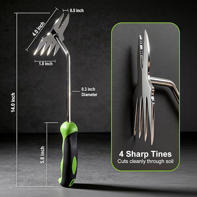 Hand Weeder Puller Tool, Heavy-Duty Stainless Steel Root Removal Tool with Ergonomic Non-Slip Handle, Manual Dandelion Remover for Garden Lawn Yard, Handheld Weeding Tool for Deep Roots, 2 Pack