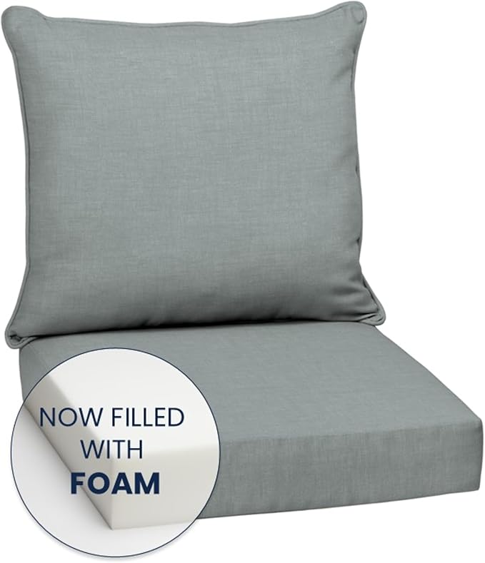 Arden Outdoor Foam Deep Seat Cushion Set (2-Pack), 24x24, Premium High-Density Foam, Never Flattens, Weather-Proof for Patio Chair Sofa Couch, Stone Grey Leala