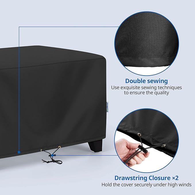 SunPatio Outdoor Ottoman Cover, Waterproof Rectangle Coffee Table Cover, Patio Furniture Covers Side Table Cover, All Weather Protection, 34W x 24D x 17H, Black