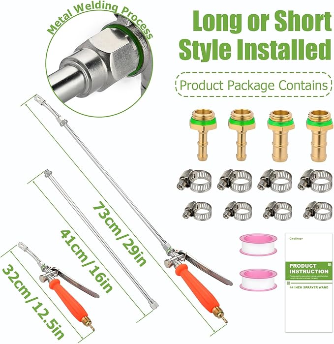 Replacement Pump Sprayer Wand, 2 Pack 29 Inch All Metal Spray Wand for Tank Sprayer with Stainless Steel Extension Tubes, 1/4" 3/8" Brass Barbs Joint Parts for Weed Lawn Plants Careing