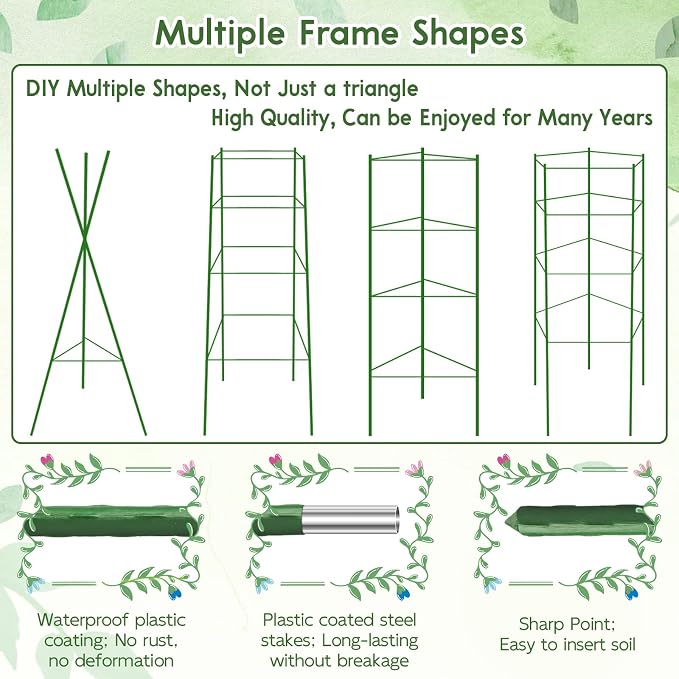 Riare 6 Pack 5.2 FT Tomato Cages for Garden- 63inches Heavy Duty Garden Stakes, Adjustable Tall Tomato Plant Support Tomato Trellis Cage for Pots, Raised Garden Bed, Climbing Vegetables Plants Flowers