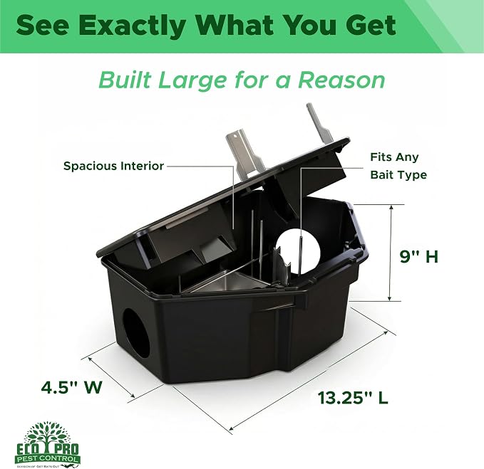 Mouse Bait Station 2 Pack Large Size, Tamper-Resistant Lockable Bait Boxes Indoor Outdoor, Large Rodent Bait Box with Key, Reusable Weather-Resistant Pest Control