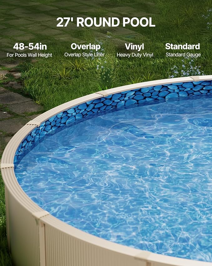 VEVOR 27-ft Round Above Ground Pool Liner, Overlap Pool Liners, Standard Gauge Vinyl, 48-to-54inch Wall Height, Designed for Steel Sided Above-Ground Swimming Pools