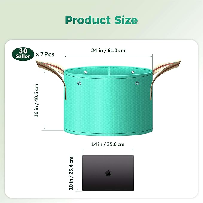 7 Pcs 30 Gallon Potato Grow Bag, PE Garden pots Plant Grow Bag with Branch-Binding Holes and Drain holefor for Vegetables, Strawberries, Flowers