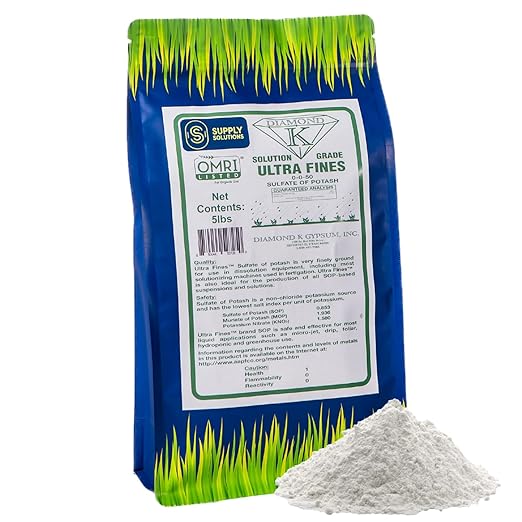 Supply Solutions Sulfate of Potash 0-0-50 - Organic Potash Fertilizer - Suitable for Fertigation, Drip Systems, Foliar, Hydroponics, Greenhouse Use - Ideal for Flowers, Fruits, Gardens (5 Pounds)