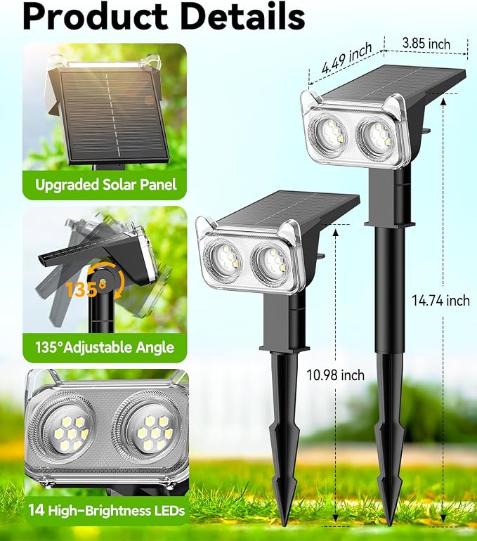 LETMY Solar Lights Outdoor Waterproof IP65, 6 Pack Solar Spot Lights Outdoor with 14 Big LEDs, 2-in-1 Wall Lights & 7 Modes Solar Landscape Spotlights for Pathway Yard Patio Decor Garden Gifts (RGB)
