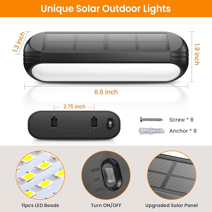 Ahaorigin Solar Outdoor Lights for Deck 4 Pack, Upgraded RGB Solar Fence Lights with Color Changing & Warm White Mode, Waterproof LED Solar Powered Light for Yard, Wall, Stairs, Pool and Step Decor