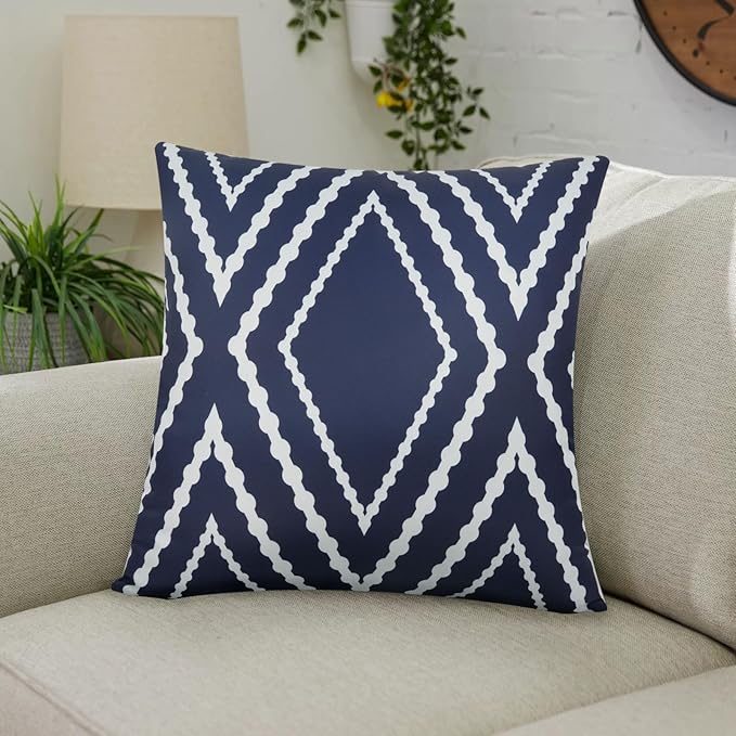 Adabana Outdoor Waterproof Throw Pillow Covers Set of 2 Boho Geometric Pillows Cover for Patio Garden 18 x 18 Inch Navy Blue