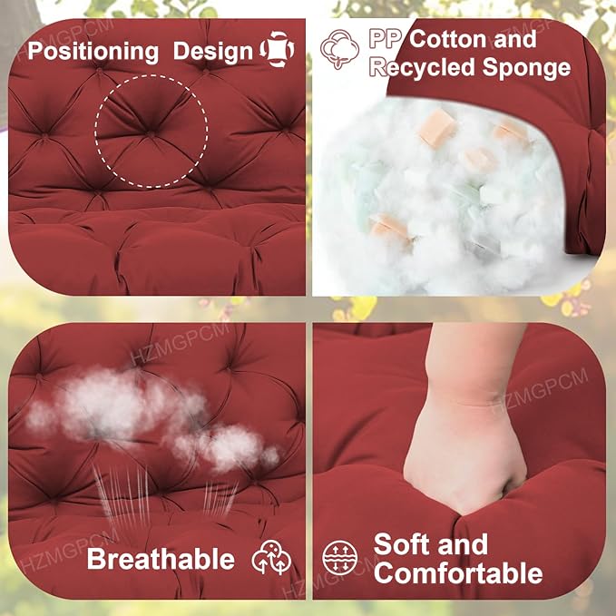 Premium 5" Thick Waterproof Outdoor Swing Cushions Sturdy Durable 2-3 Seat Replacement Porch Swing Cushions with Backrest&Ties Bench Cushion for Outdoor Furniture Backyard Patio (48x40inch)