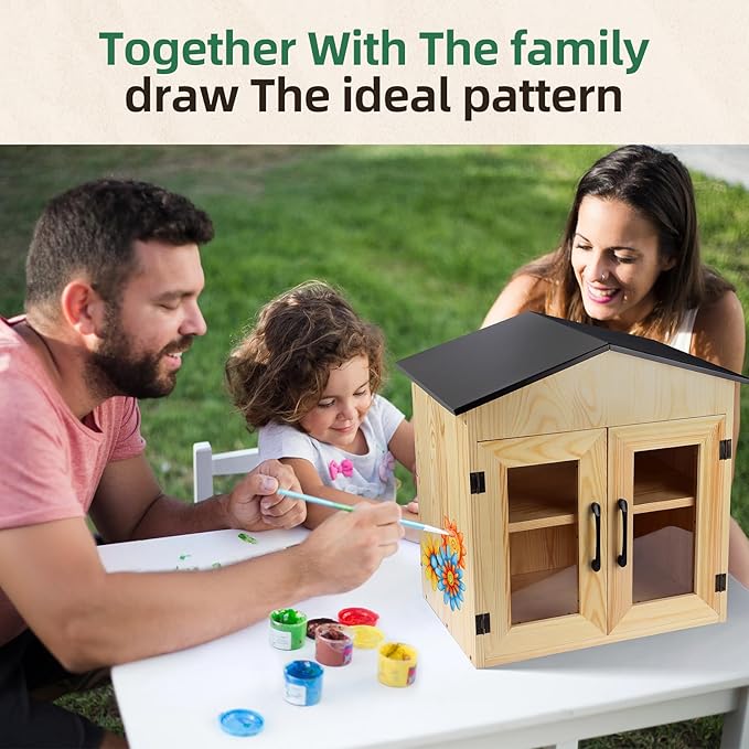 Outdoor Library Outdoor Book Box Storage Small Wooden Cabinet Little Literature Box for Neighborhoods Community and Schools Sharing Books, Flyers, Newspapers, Art and Food
