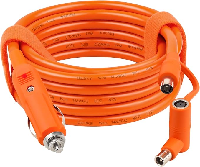 XRDS -RF 12V/24V DC Power Extension Cable with Cigarette Lighter Plug 20FT – Heavy Duty 14AWG Cable with DC7909 Plug & DC8020 Adapter for Power Stations, Trucks, RVs, Fridges