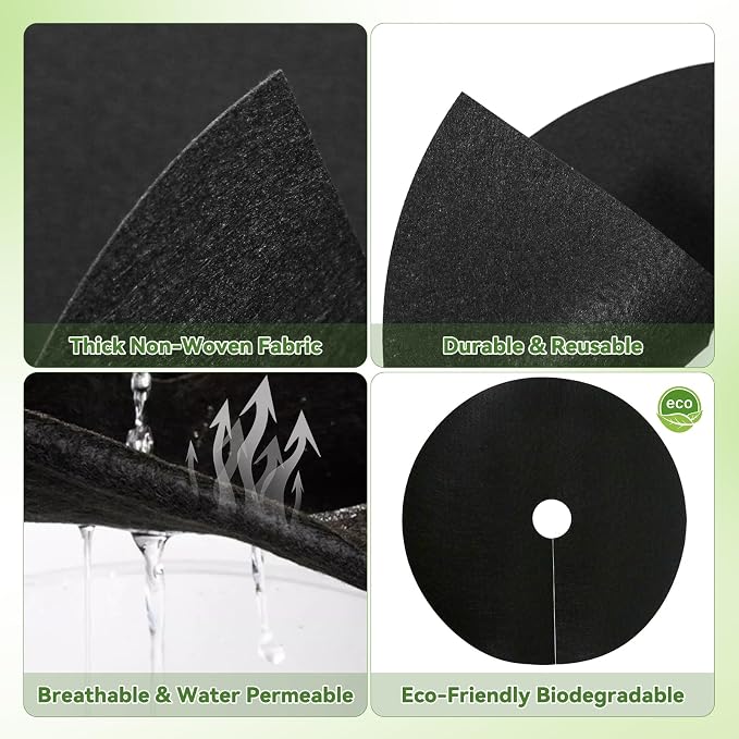 8 Packs Tree Mulch Ring - 16.5” Non-Woven Degradable Landscape Barrier Mat with Stakes, Tree Protector Ring, Tree Mat Barrier Fabric for Root Protection for Garden Patio Orchard Landscaping