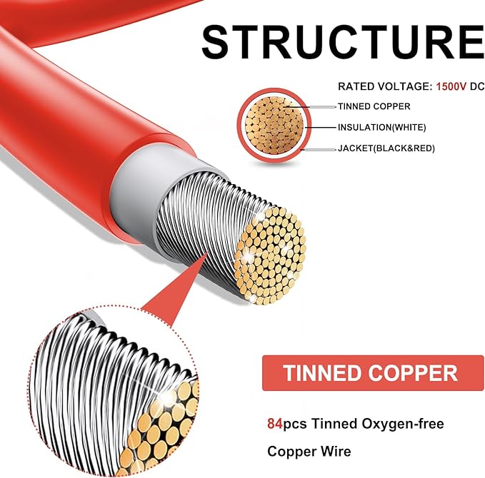 Twin Wire 50FT Solar Extension Cable - 10AWG (6mm) Black & Red with IP67 Solar Panel Connectors for Outdoor & Marine Use