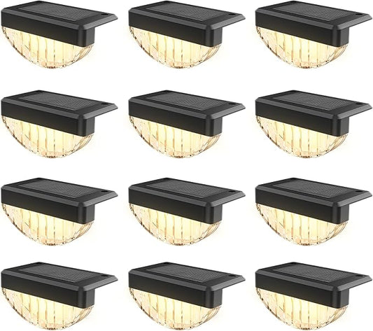 VOLISUN 12 Pack Solar Deck Lights Outdoor, Warm White LED Solar Step Lights for Outside, Waterproof Fence Light for Patio, Deck, Stairs, Yard, Pool and Porch (Black)