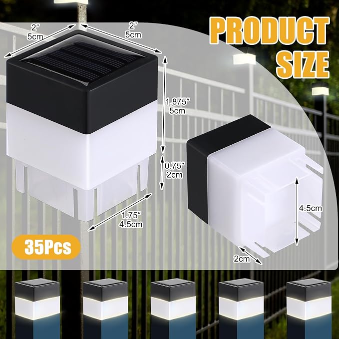 Tujoe Solar Post Cap Lights Fence Post Solar Lights 2in x 2in (5cm x 5cm)(Warm Yellow,30 Pack)
