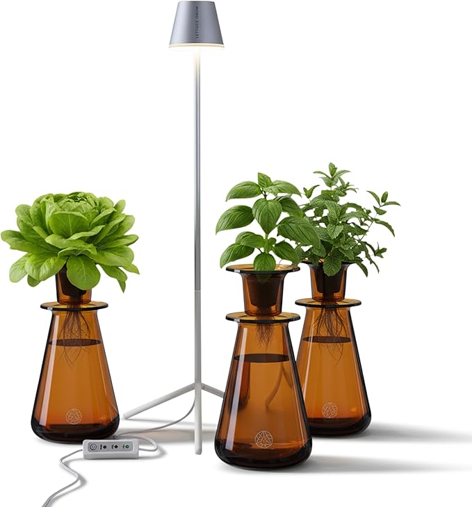 Lettuce Grow Counterstand Hydroponics Growing System Kit with LED Light, Indoor Gardening System for Herbs and Greens, Compact Hydroponic Countertop Planter Set