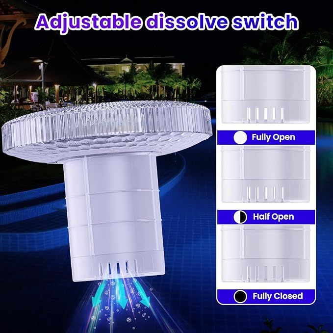 Solar Pool Chlorine Floater with Colorful Lights, Remote-Controlled Lights Adjustable Release Easy-Open Chlorine Floater Dispenser for Pool Large Capacity for 3'' or 1'' Tablets