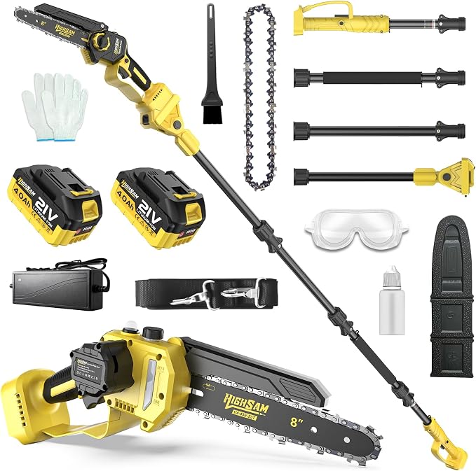 2 in 1 Electric Pole Saws for Tree Trimming,8" Mini Chainsaw Cordless with Extension Pole, Brushless Motor, Auto Oiling,13.8 FT Max Reach Extension Pole for Outdoors Pruning with 2×4.0Ah Batteries
