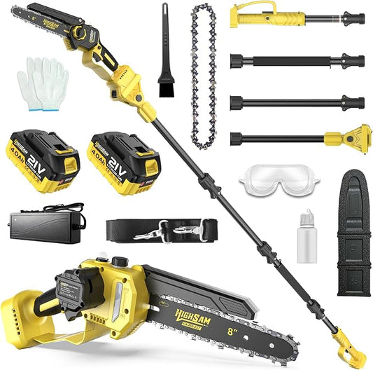 2 in 1 Electric Pole Saws for Tree Trimming,8" Mini Chainsaw Cordless with Extension Pole, Brushless Motor, Auto Oiling,13.8 FT Max Reach Extension Pole for Outdoors Pruning with 2×4.0Ah Batteries