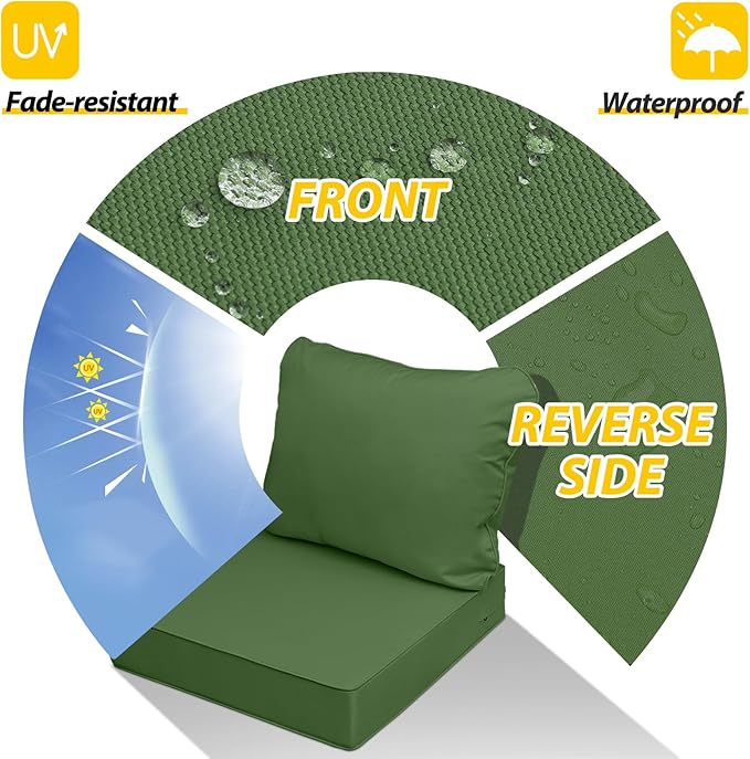 AAAAAcessories Outdoor Seat Cushions for Chairs, Fade-Resistant, Waterproof Patio Furniture Replacement Cushions, 23.5" x 25.5" x 5" + 23.5" x 19", Dark Moss Green