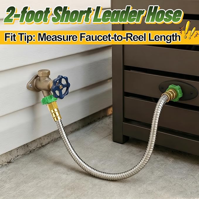 Short 2ft Garden Hose with 3/4'' Female to Female Connector - Metal Leakproof Leader Hose for Reel, Heavy Duty 304 Stainless Steel Flexible Water Pipe for Outdoor Garden Watering Car Pet Cleaning