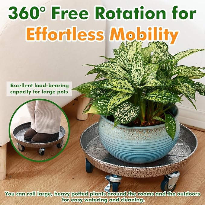 3 Packs Metal Plant Caddy with Wheels 16 inches Rolling Plant Stand Heavy Duty Plant Dolly with Casters for Indoor and Outdoor Large Planter Casters Potted Plant Mover, Silver-black