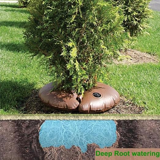 20gal Tree Watering Ring with Coconut Fiber Mulch Ring, Deep Root&Slow Release&Automatic Drip Irrigation Watering System for Trees and shrubs (2*Watering Ring +2* Mulch Mat)