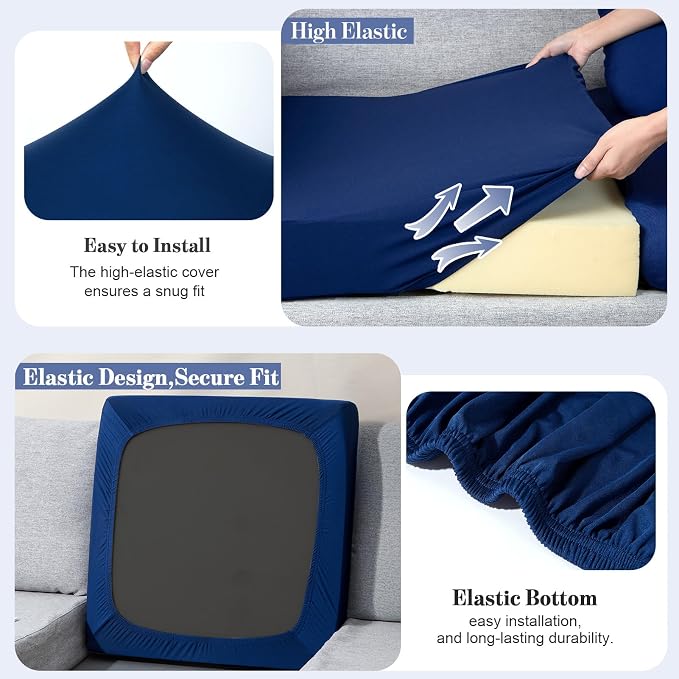 pickyNproud 14Pcs Patio Cushion Covers Stretch Outdoor Couch Cushions Slipcovers Replacement Washable Furniture Protector with Elastic Bottom Sofa Chair Seat Cover, Navy Blue