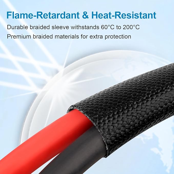 XRDS -RF Solar Cable 6FT, 8AWG Solar Extension Cable with Male & Female Solar Connectors, Flame-Retardant Protective Sleeving Solar Panel Cable, Weatherproof PV Wire for Solar Panel Connection