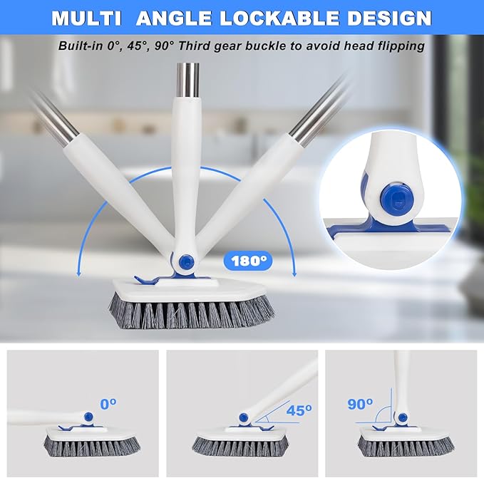 Pool Brush Floor Scrub Brush with 52" Adjustable Long Handle,Shower Swimming Pool Brush for Glass Doors,Bathroom,Kitchen,Tile,Car Glass,Marble Floors