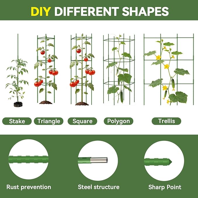 Halatool 6 Pack Tomato Cages for Garden Plant Support Stakes, 48 Inch Adjustable Tomato Trellis for Pots & Raised Garden Bed, Tomato Cage for Climbing Plants Eggplant Pepper Cucumber Bean Outdoor
