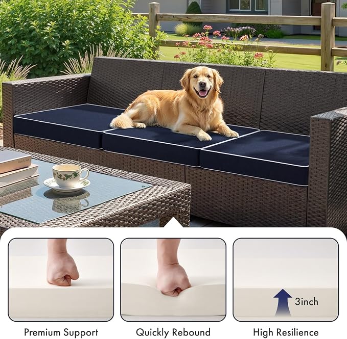 MIULEE Navy Outdoor Chair Cushions Set of 2, 19x19x3 Inch Waterproof Patio Seat Cushions for Outdoor Furniture Couch Sofa, 3 Year Color Fastness High Density Foam with Adjustable Ties