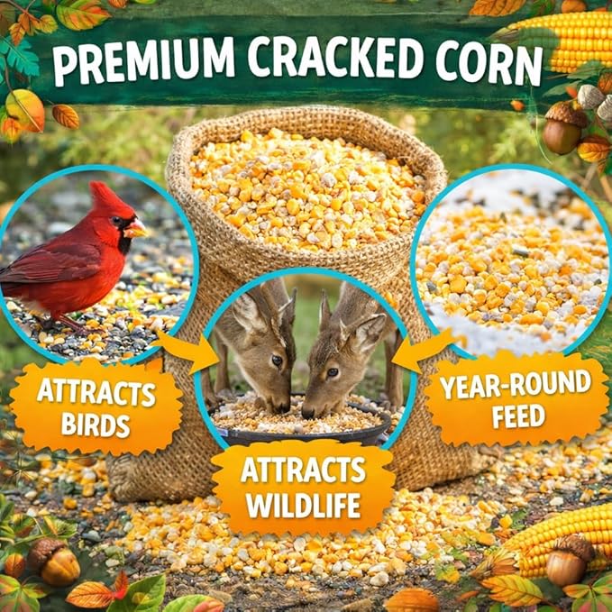 Office Roast Cracked Corn for Animals | 5 lb Bulk Value Bag | – All-Natural Dried Feed for Birds, Ducks, Chickens, Wildlife Deer & Backyard Animals
