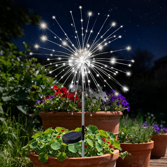 btfarm 1 Pack Solar Garden Lights Outdoor, 8 Modes Firework Lights Solar Powered, Waterproof Twinkle Fairy Light Outside for Yard Patio Pathway Pool Christmas Party Decorative, Cool White