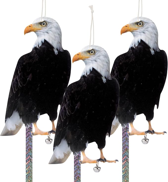 Owl to Keep Birds Away, 3 Pack Bird Scare Hawk Fake Owl, Reflective Hanging Bird Decoration, Bird Control Device to Keep Birds Pigeon Woodpecker Away from Patio Garden